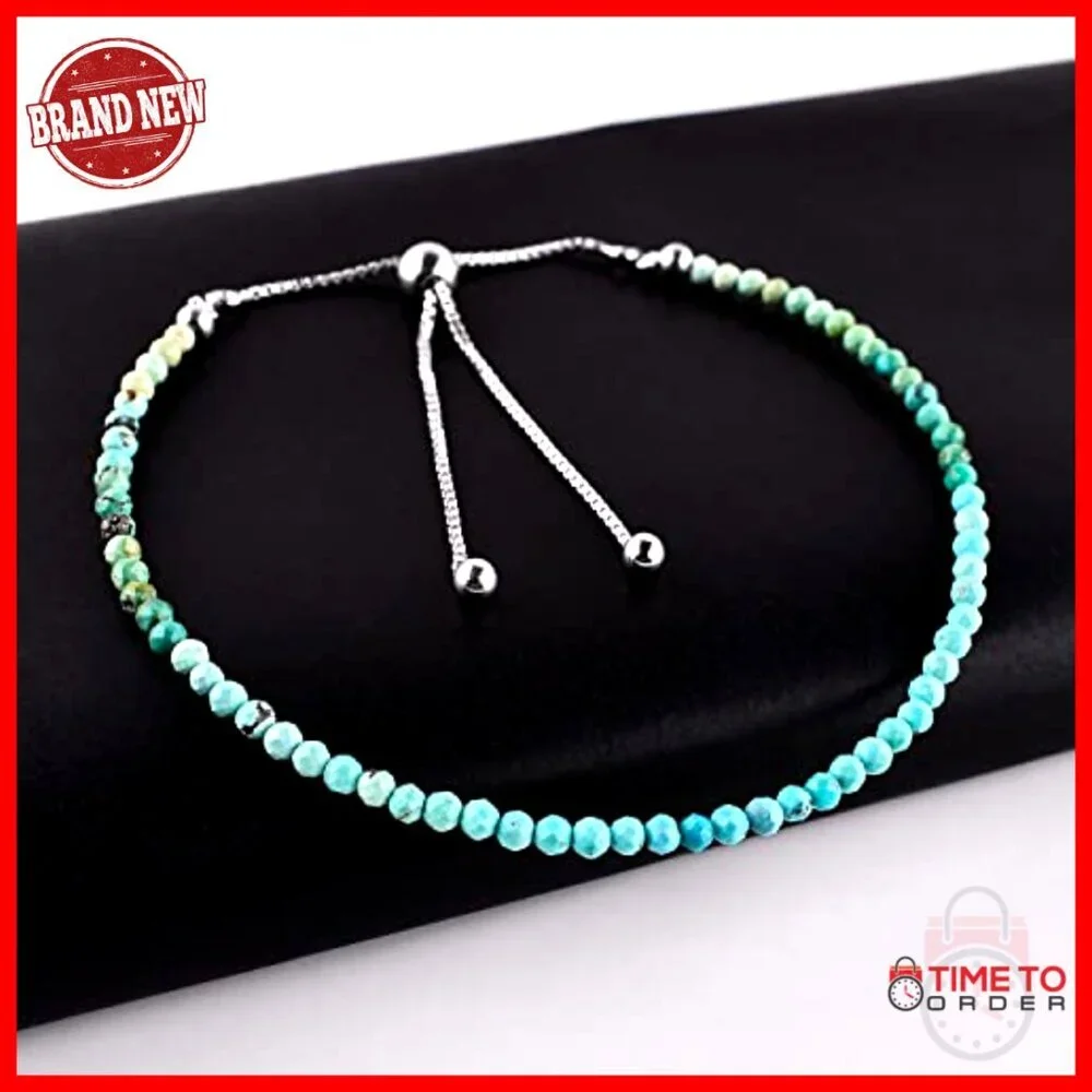 Adjustable Sterling Silver Turquoise Bolo Bracelet, 10 Inch, Gemstone